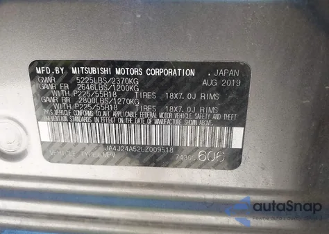 2020 Mitsubishi Outlander Phev Gt S-Awc/Sel S-Awc from USA, damaged, VIN JA4J24A52LZ009518